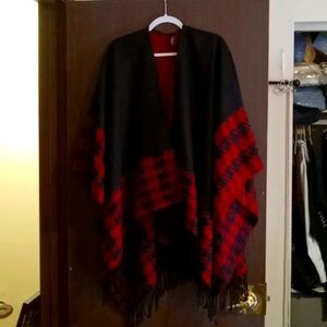 Accessory Street Womens Black and Red Plaid Shawl Wrap Warm Holidays Christmas